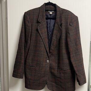 Sag Harbor Brown Navy Burgundy Houndstooth Wool Plaid Blazer XL